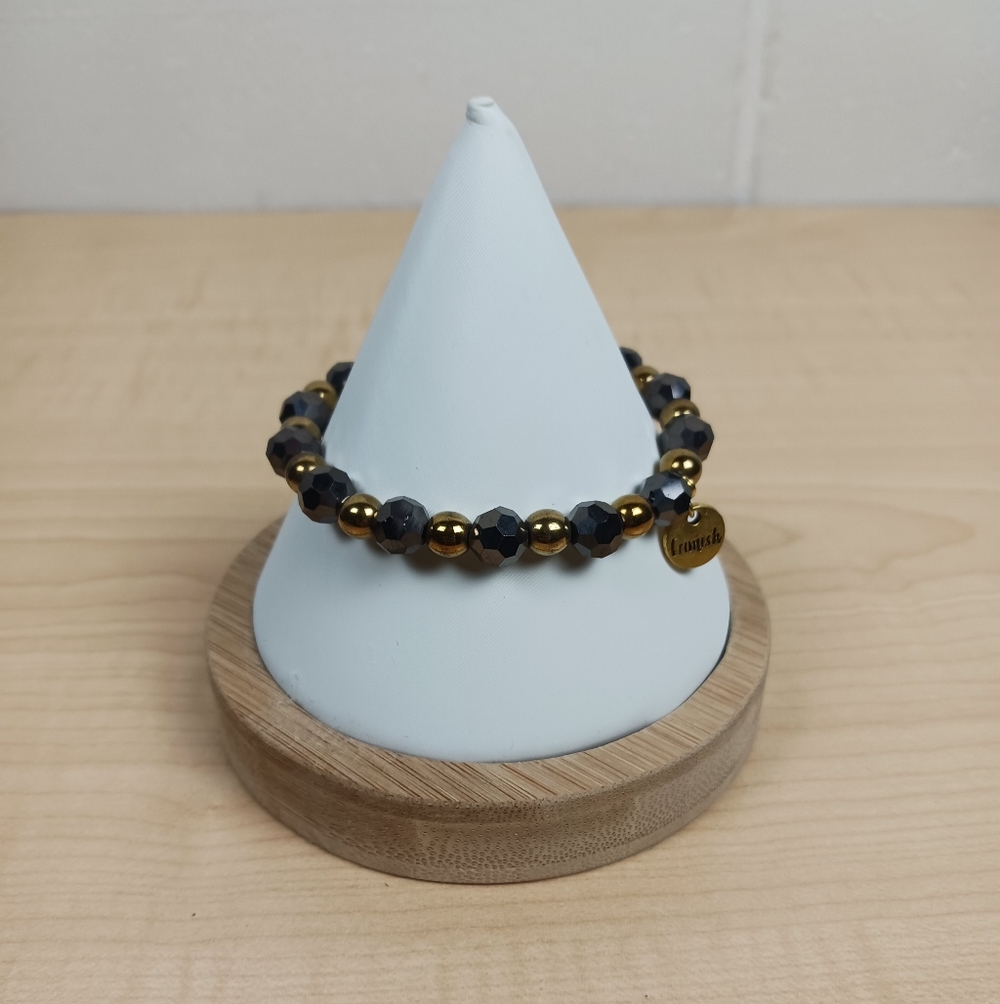 Erimish Black And Gold‎ Beaded Stretch Stackable Bracelet Signed